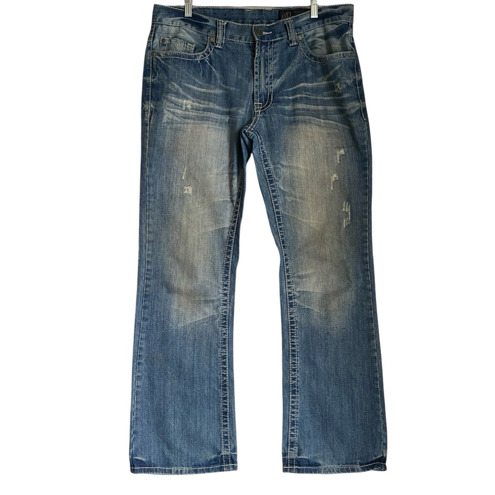 TK Axel Jeans Mens 34x31 Denim Walcott Vintage Boot Distressed Stitched